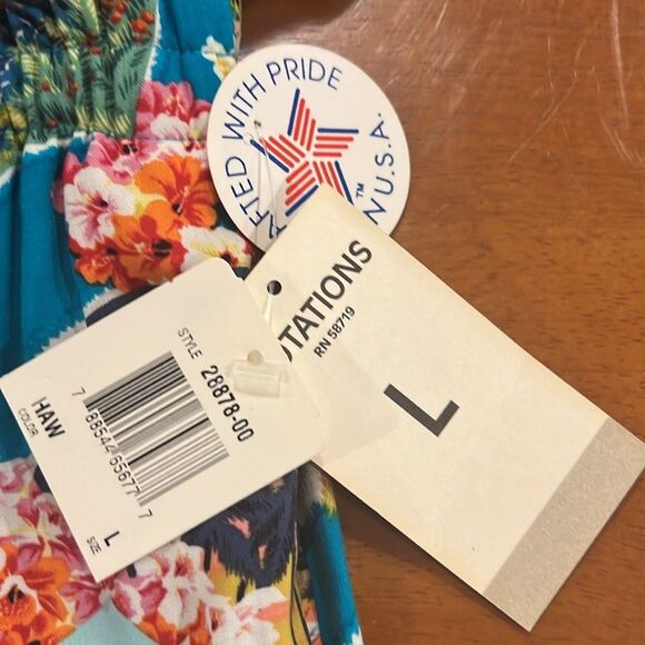 Notations vintage Hawaiian print button down top & pull on pants size LP NWT - Picture 13 of 13